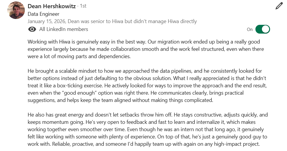 LinkedIn recommendation screenshot 1