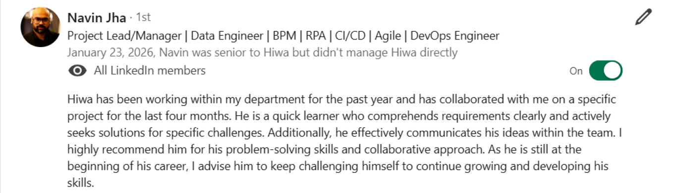 LinkedIn recommendation screenshot 2